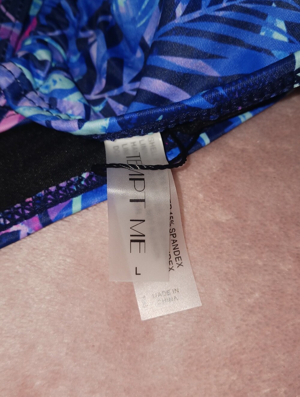 Tempt Me Tropical Leaf Blue & Pink Bikini Set Size Large - Picture 3 of 4